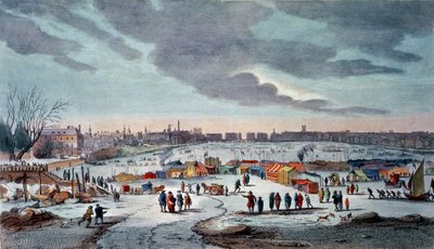 Frost Fair on the River Thames near the Temple Stairs in 1683-84, engraved by James Stow, pub. 1825 by Robert Wilkinson by Thomas Wyke